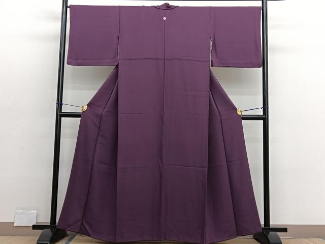 平和屋着物■上質な色無地　渦巻き地紋　鳶紫色　正絹　逸品　BAAX2702hv