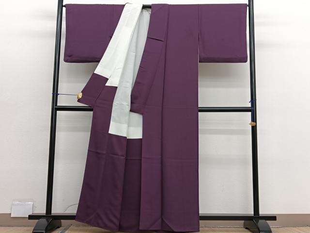 平和屋着物■上質な色無地　渦巻き地紋　鳶紫色　正絹　逸品　BAAX2702hv