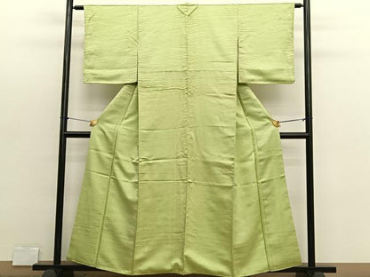 平和屋着物■上質な色無地　幾何学地紋　抹茶色　正絹　逸品　BAAX2703hv