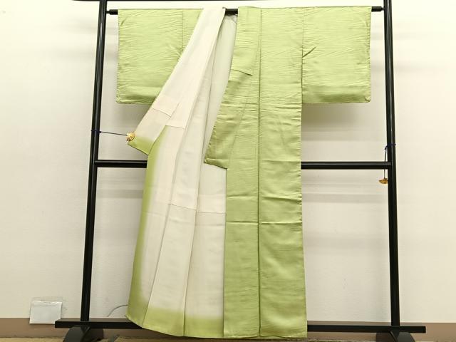 平和屋着物■上質な色無地　幾何学地紋　抹茶色　正絹　逸品　BAAX2703hv