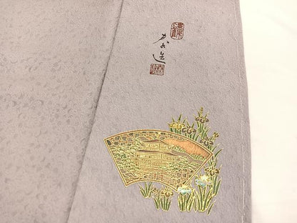 平和屋着物●螺鈿作家　甲斐泰造監修　色無地　ふくれ織　花唐草地紋　梅染色　正絹　逸品　未使用　BAAX2705hv