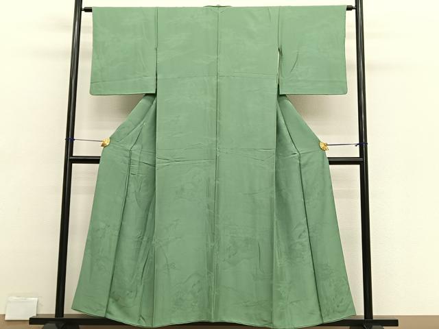 平和屋着物■上質な色無地　風景地紋　柳染色　正絹　逸品　BAAX2709hv