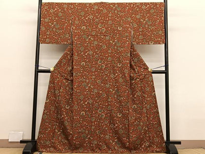 平和屋着物■上質な小紋　狩猟更紗花文　正絹　逸品　未使用　BAAX2714hv