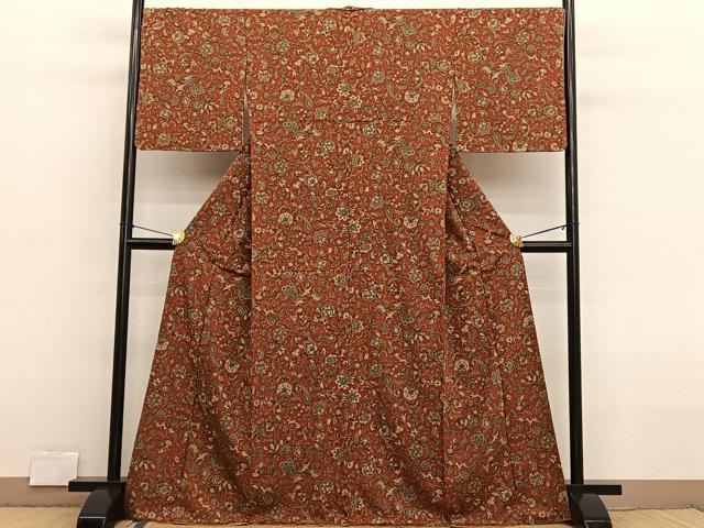 平和屋着物■上質な小紋　狩猟更紗花文　正絹　逸品　未使用　BAAX2714hv
