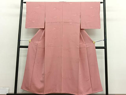 平和屋着物■上質な色無地　遠山地紋　珊瑚朱色　正絹　逸品　BAAX2716hv
