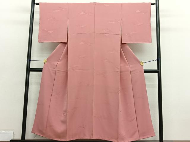 平和屋着物■上質な色無地　遠山地紋　珊瑚朱色　正絹　逸品　BAAX2716hv