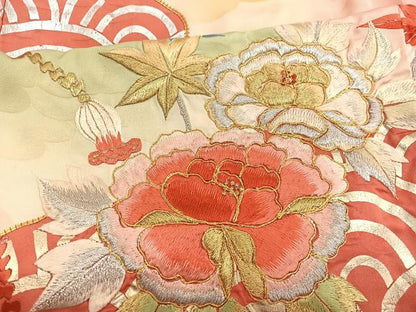 平和屋着物■豪華振袖　駒刺繍　雲取り花文　金銀彩　正絹　逸品　BAAX2719hv