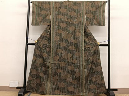 平和屋着物■上質な小紋　紬地　切嵌花文　大丸扱い　正絹　逸品　BAAX2720hv
