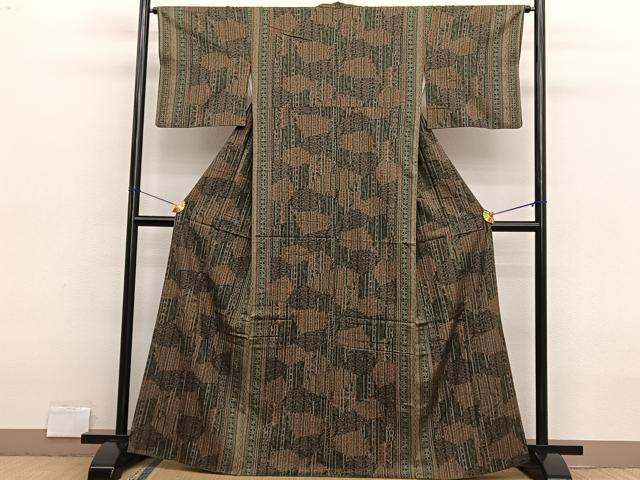 平和屋着物■上質な小紋　紬地　切嵌花文　大丸扱い　正絹　逸品　BAAX2720hv