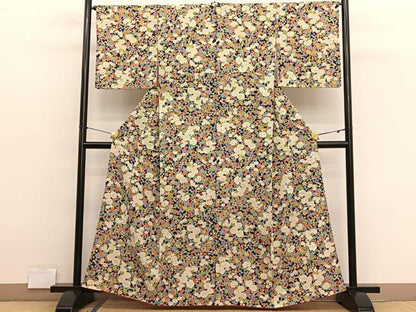 平和屋着物■上質な小紋　草花文　金彩　鬼しぼ縮緬　正絹　逸品　未使用　BAAX2733hv