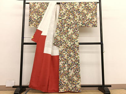 平和屋着物■上質な小紋　草花文　金彩　鬼しぼ縮緬　正絹　逸品　未使用　BAAX2733hv