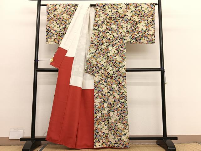 平和屋着物■上質な小紋　草花文　金彩　鬼しぼ縮緬　正絹　逸品　未使用　BAAX2733hv