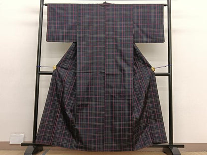 平和屋着物■本場縞大島紬　格子柄　正絹　逸品　BAAX2740hv