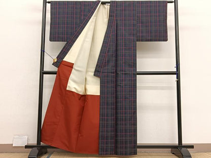 平和屋着物■本場縞大島紬　格子柄　正絹　逸品　BAAX2740hv