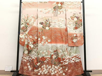 平和屋着物■豪華振袖　駒刺繍　立波花車文　暈し染め　金銀彩　正絹　逸品　BAAX2741hv