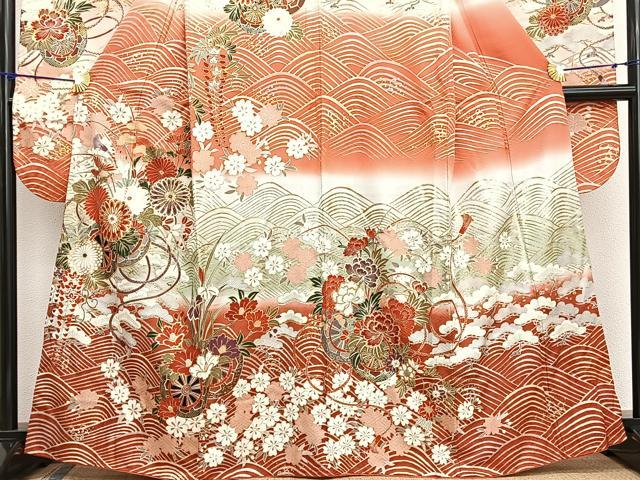 平和屋着物■豪華振袖　駒刺繍　立波花車文　暈し染め　金銀彩　正絹　逸品　BAAX2741hv