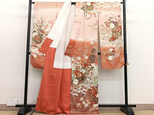 平和屋着物■豪華振袖　駒刺繍　立波花車文　暈し染め　金銀彩　正絹　逸品　BAAX2741hv