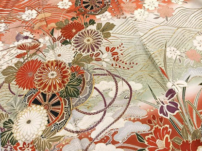 平和屋着物■豪華振袖　駒刺繍　立波花車文　暈し染め　金銀彩　正絹　逸品　BAAX2741hv