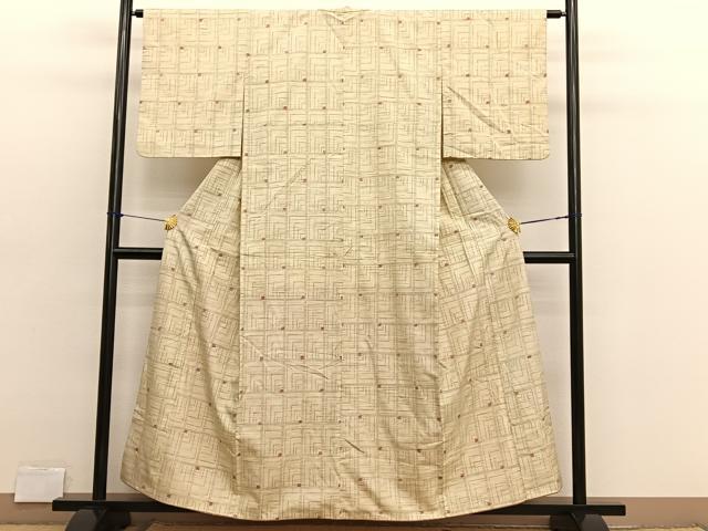 平和屋着物■上質な紬　幾何学文様　正絹　逸品　BAAX2742hv