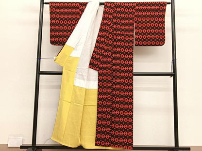 平和屋着物■上質な小紋　松皮菱　黒地　正絹　逸品　BAAX2743hv