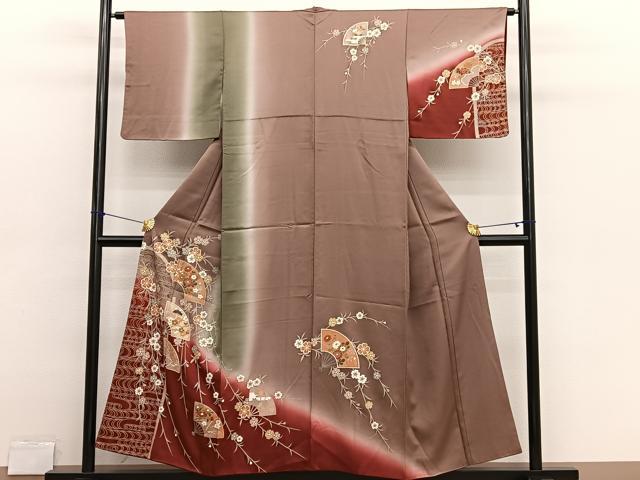 平和屋着物■訪問着　流水扇面花文　暈し染め　金彩　正絹　逸品　BAAX2744hv