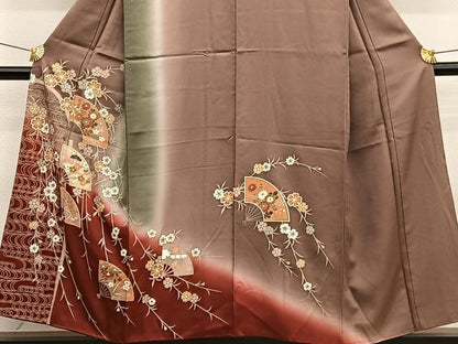 平和屋着物■訪問着　流水扇面花文　暈し染め　金彩　正絹　逸品　BAAX2744hv