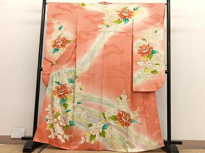 平和屋着物■豪華振袖　駒刺繍　流水牡丹花文　暈し染め　金銀彩　正絹　逸品　BAAX2753hv