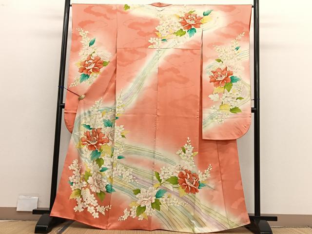 平和屋着物■豪華振袖　駒刺繍　流水牡丹花文　暈し染め　金銀彩　正絹　逸品　BAAX2753hv