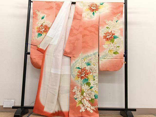 平和屋着物■豪華振袖　駒刺繍　流水牡丹花文　暈し染め　金銀彩　正絹　逸品　BAAX2753hv