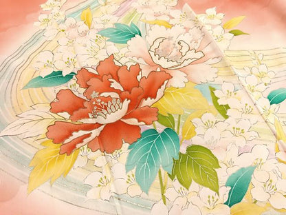 平和屋着物■豪華振袖　駒刺繍　流水牡丹花文　暈し染め　金銀彩　正絹　逸品　BAAX2753hv