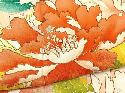平和屋着物■豪華振袖　駒刺繍　流水牡丹花文　暈し染め　金銀彩　正絹　逸品　BAAX2753hv