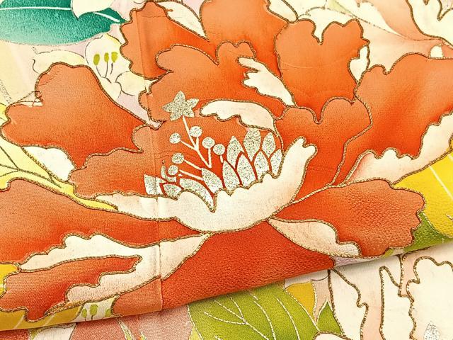 平和屋着物■豪華振袖　駒刺繍　流水牡丹花文　暈し染め　金銀彩　正絹　逸品　BAAX2753hv