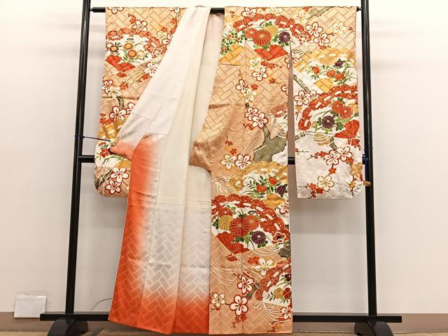 平和屋着物■豪華振袖　駒刺繍　檜扇花文　金彩　正絹　逸品　BAAX2754hv