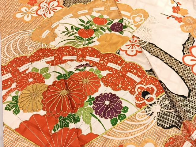 平和屋着物■豪華振袖　駒刺繍　檜扇花文　金彩　正絹　逸品　BAAX2754hv