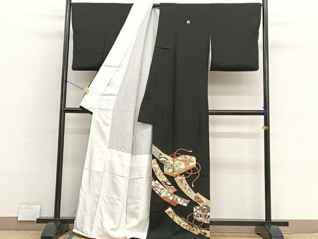 平和屋着物■豪華黒留袖　駒刺繍　文箱鶴花文　金彩　正絹　逸品　BAAX2759hv