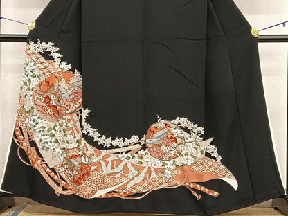 平和屋着物■豪華黒留袖　駒刺繍　風景花文　金彩　正絹　逸品　BAAX2761hv