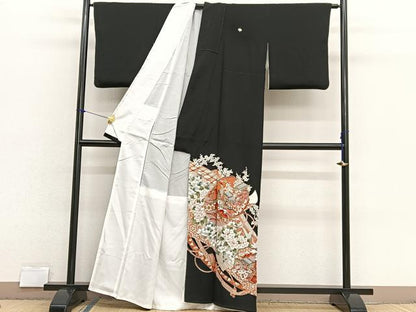 平和屋着物■豪華黒留袖　駒刺繍　風景花文　金彩　正絹　逸品　BAAX2761hv