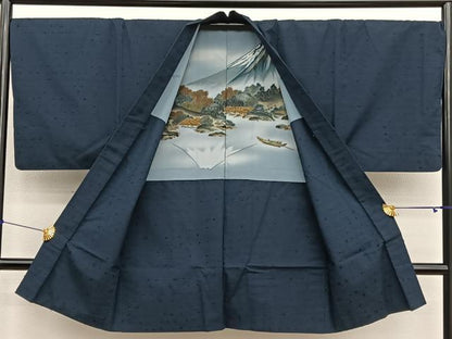平和屋着物■男性　髭紬　アンサンブル　霞文　正絹　逸品　BAAX2765hv