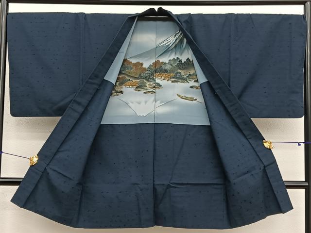 平和屋着物■男性　髭紬　アンサンブル　霞文　正絹　逸品　BAAX2765hv
