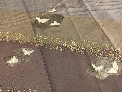 平和屋着物■訪問着　刺繍　地紙花蝶文　暈し染め　金銀彩　銀通し地　正絹　逸品　BAAX2777hv