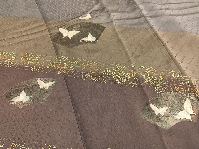 平和屋着物■訪問着　刺繍　地紙花蝶文　暈し染め　金銀彩　銀通し地　正絹　逸品　BAAX2777hv