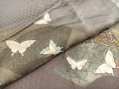 平和屋着物■訪問着　刺繍　地紙花蝶文　暈し染め　金銀彩　銀通し地　正絹　逸品　BAAX2777hv