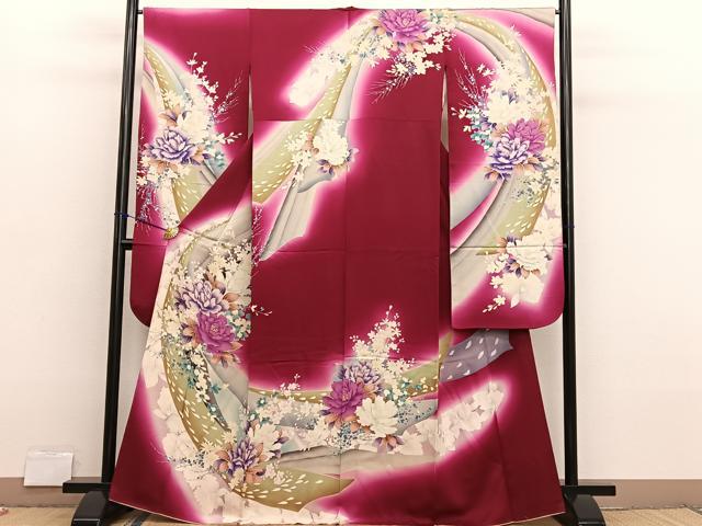 平和屋着物■豪華振袖　牡丹花文　暈し染め　正絹　逸品　BAAX2778hv