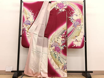 平和屋着物■豪華振袖　牡丹花文　暈し染め　正絹　逸品　BAAX2778hv
