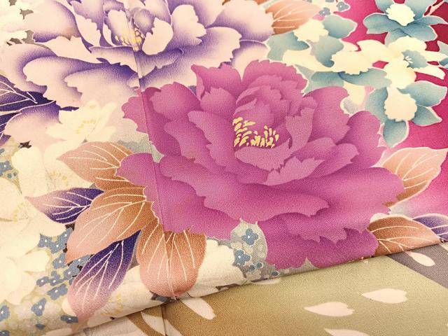 平和屋着物■豪華振袖　牡丹花文　暈し染め　正絹　逸品　BAAX2778hv