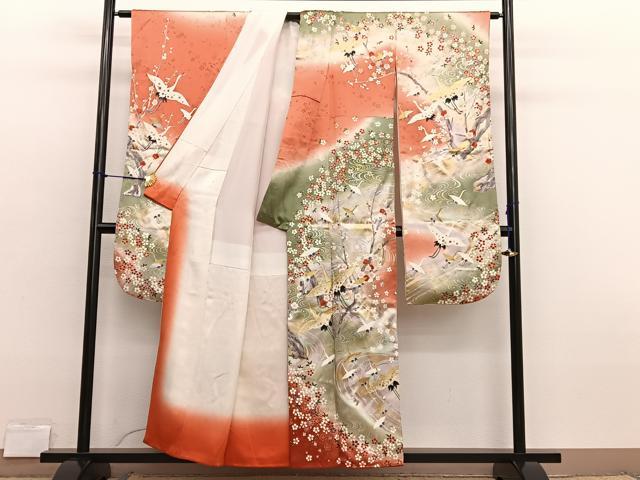 平和屋着物■豪華振袖　駒刺繍　流水飛鶴梅文　暈し染め　金銀彩　正絹　逸品　BAAX2779hv