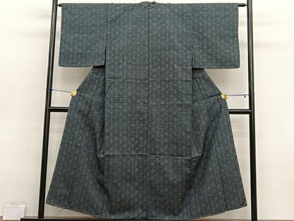 平和屋着物■上質な紬　麻の葉文様　正絹　逸品　未使用　BAAX2785hv