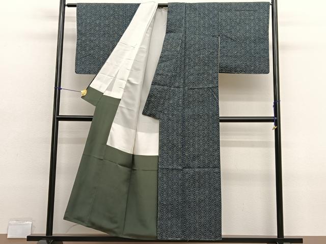 平和屋着物■上質な紬　麻の葉文様　正絹　逸品　未使用　BAAX2785hv
