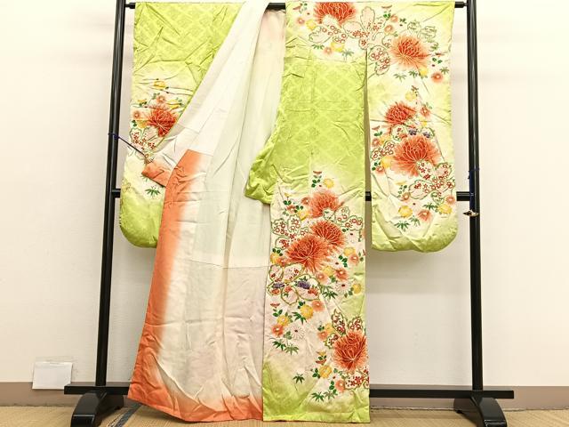 平和屋着物■豪華振袖　駒刺繍　菊花文　暈し染め　金彩　正絹　逸品　BAAX2786hv