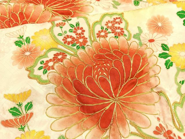 平和屋着物■豪華振袖　駒刺繍　菊花文　暈し染め　金彩　正絹　逸品　BAAX2786hv